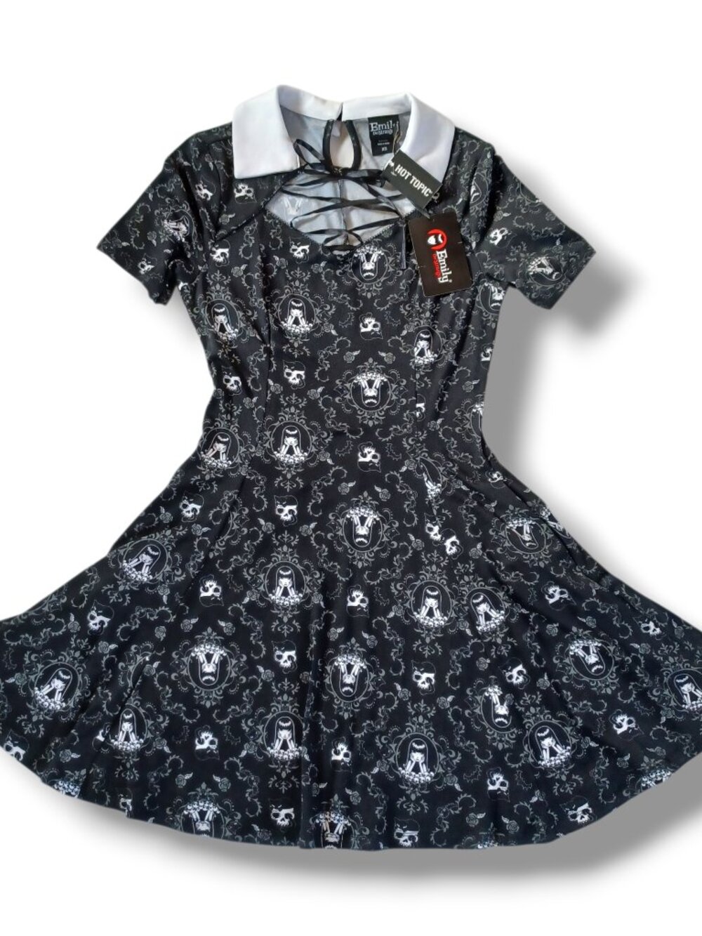Emily The Strange Dress Hot Topic Black Whimsigoth Lace Up Collar Junior Size XS